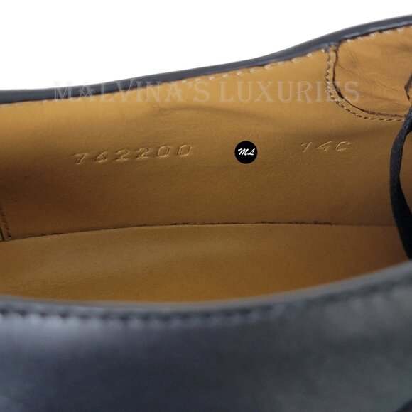 GUCCI SHOES MENS BLACK LEATHER INTERLOCKING G LOGO DERBY OXFORD sz 9 US 9.5 - Picture 13 of 15